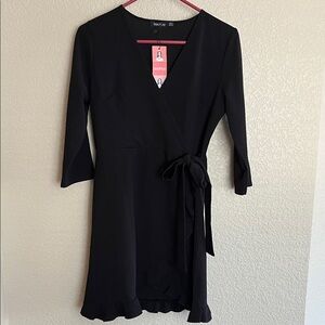 🆕 Boohoo formal Tie wrap frill detail skater dress